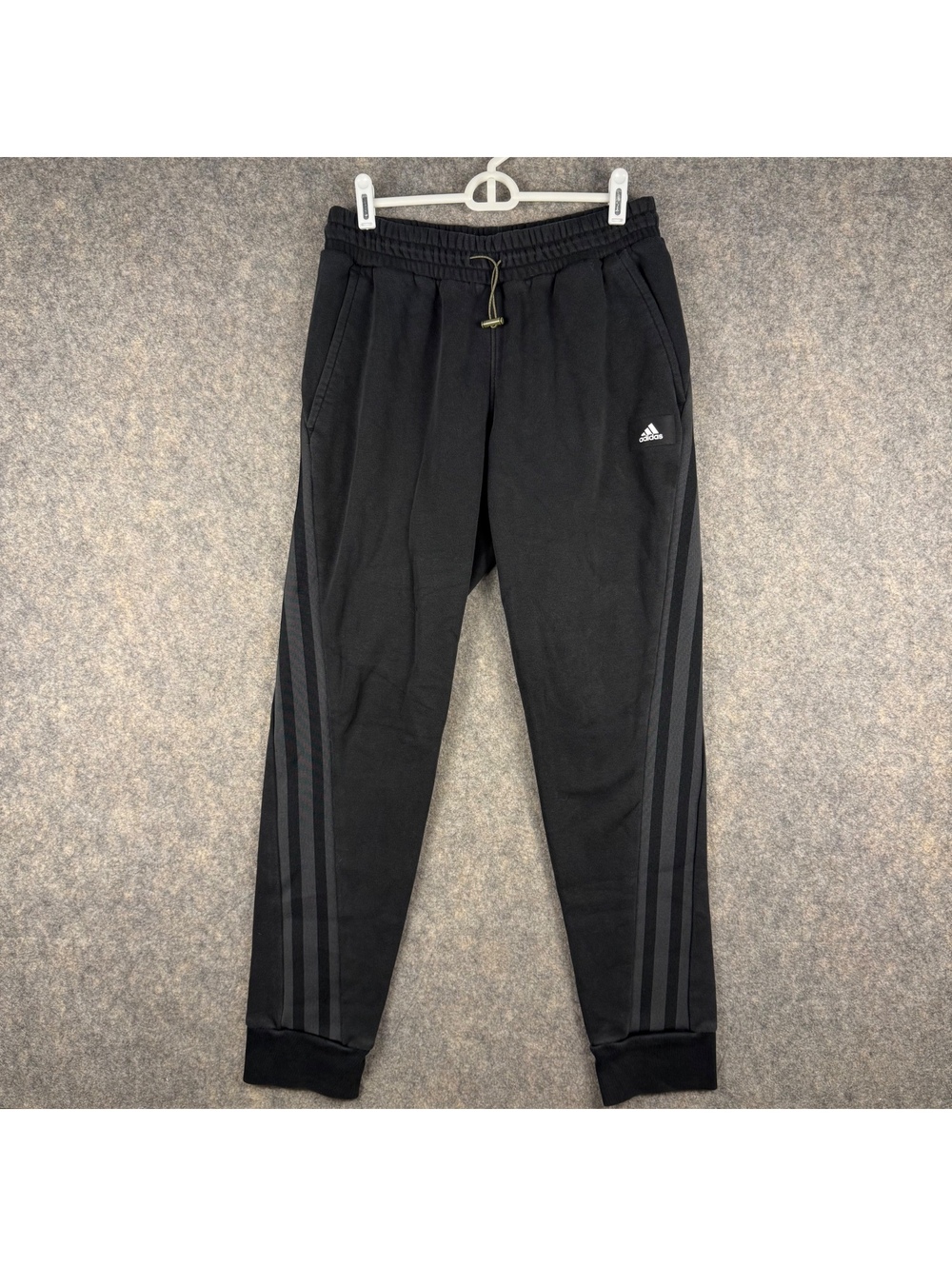 Adidas Fleece Jogger Pants Cinch Waist Pockets Black Gray Men Medium 30” 413